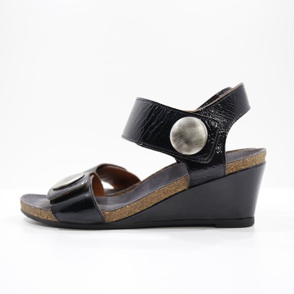 Taos Footwear Shoes - Taos Carousel 2 Black Patent Leather 3" Wedge Heel Sandals - 9/EU 40